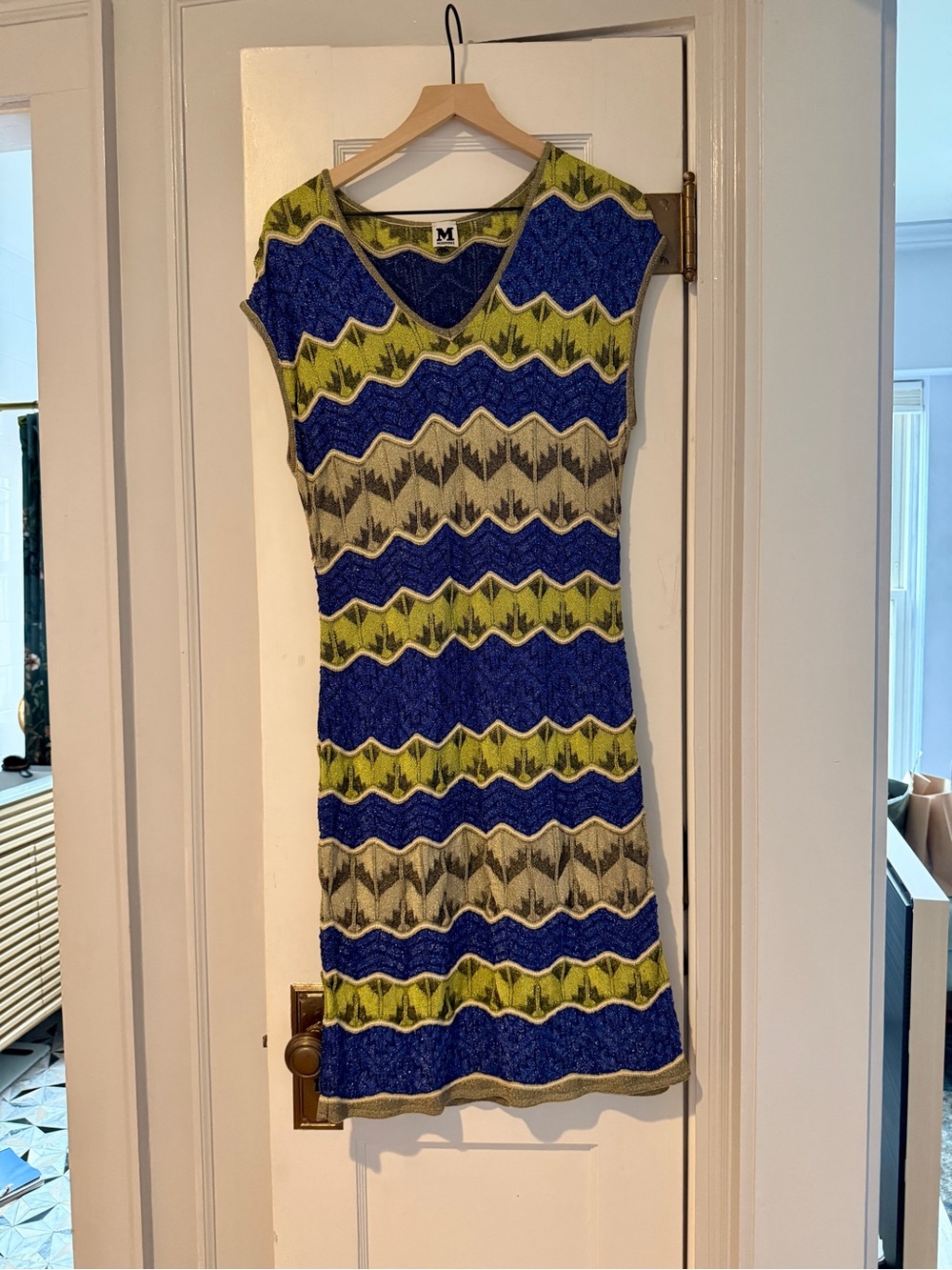 M by Missoni Blue & Green Zigzag Knit Dress Sz M